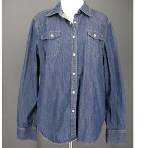 GAP Top L Blue Denim Dark Chambray Western